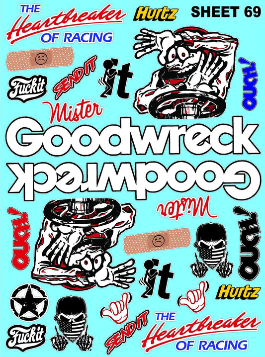 Clear Vinyl 69 R/C Racing Sponsor Sticker Gang Sheet Good -1/24 � 1/16th Scale Model Decal Sticker Sheet Radio Control Lexan Body � Die-Cut to Shape - Peel & Stick � Water Slide