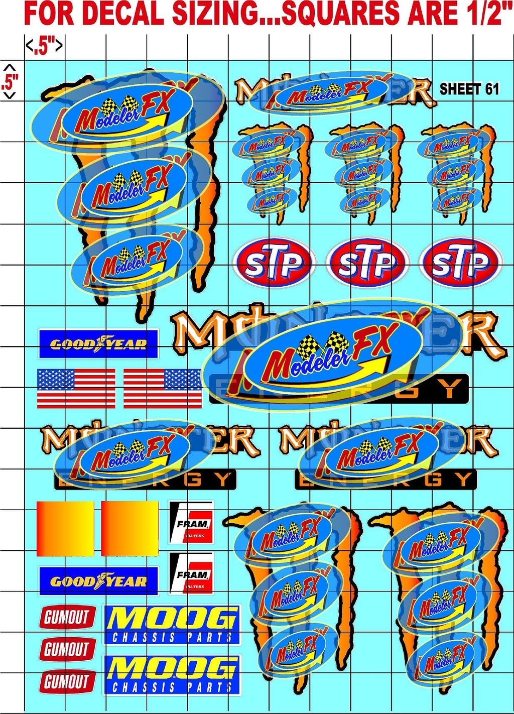 Racing Sponsor Sticker Gang Sheet 61-1/16-1/12-1/10th Scale White Vinyl R/C Model Decal Sticker Sheet Radio Control Lexan Body - Decorate Your R/c Cars, Boats, Trucks Other Scale Model Kit.