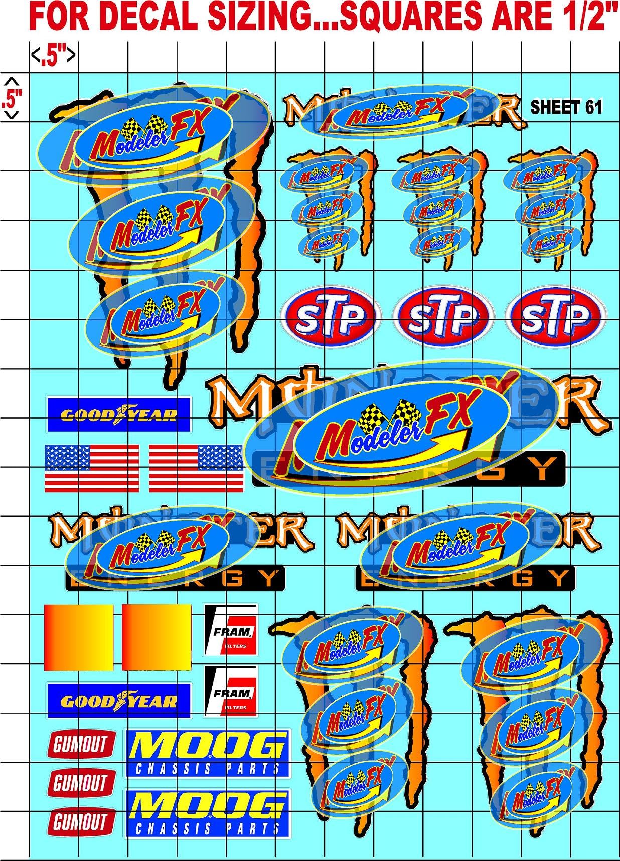 Racing Sponsor Sticker Gang Sheet 61-1/16-1/12-1/10th Scale White Vinyl R/C Model Decal Sticker Sheet Radio Control Lexan Body - Decorate Your R/c Cars, Boats, Trucks Other Scale Model Kit.