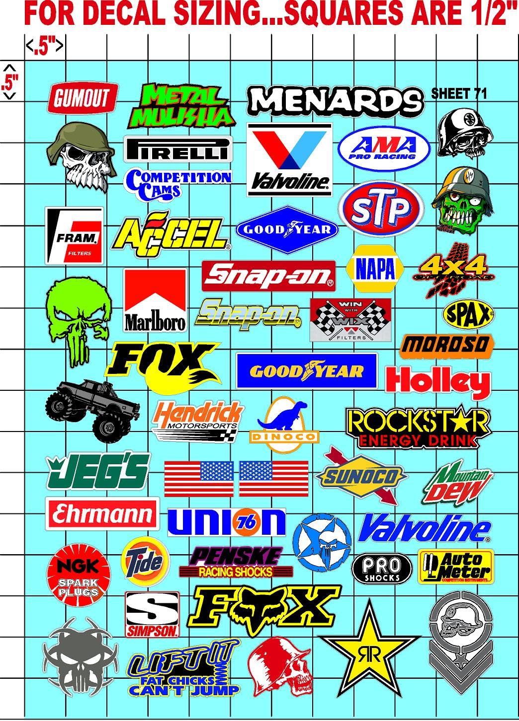Clear Vinyl Sticker Variety Sheet 71-1/12 to 1/10th Scale R/C Model Decal Sticker Sheet Radio Control Lexan Body