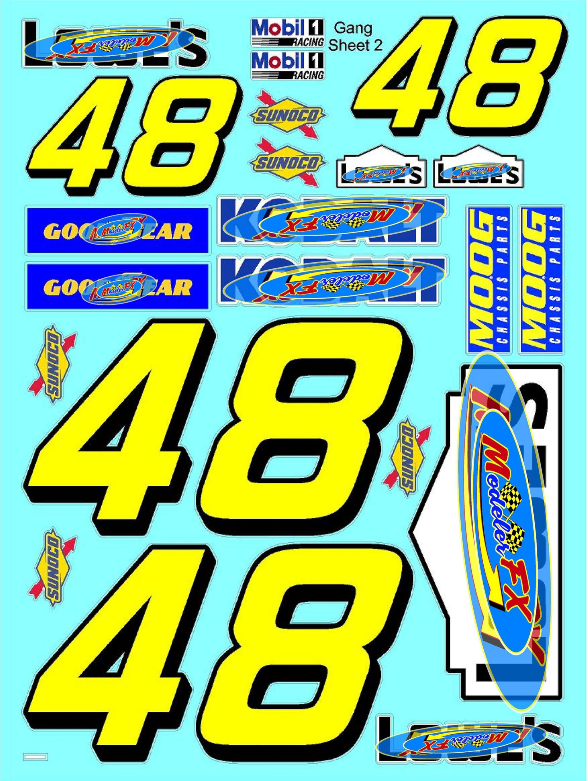 White Vinyl Sticker Sheet #48-1/10th - 1/8th Scale Large 6.8" x 9.2"h Vinyl R/C Model Decal Sticker Sheet Radio Control Lexan Body