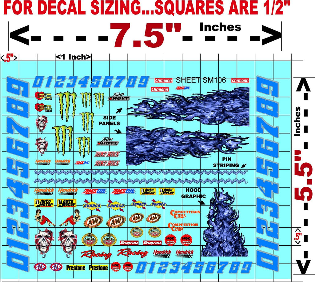 Clear Vinyl Sticker Sheet SM106-R/C Model Decal-1/18th - 1/12th-1/10th Scale DIE-Cut-Peel Radio Control | Slot Cars l Lexan