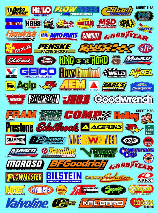 White Vinyl Sticker Sheet 116-AB Variety-1/10th - 1/8th Scale Large 6.8" x 9.2"h Vinyl R/C Model Decal Sticker Sheet Radio Control Lexan Body