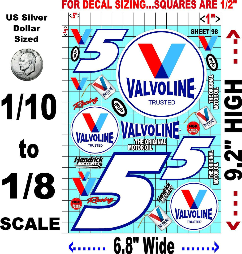 Generic White Vinyl Sticker Variety Sheet 98-1/10th - 1/8th Scale Large 6.8"" x 9.2""h Vinyl R/C Model Decal Sticker Sheet Radio Control Lexan Body