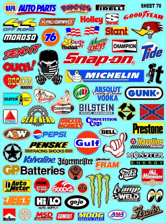 Clear Vinyl Sticker Variety Sheet 70-1/24th Scale White Vinyl R/C Model Decal Sticker Sheet Radio Control Lexan Body