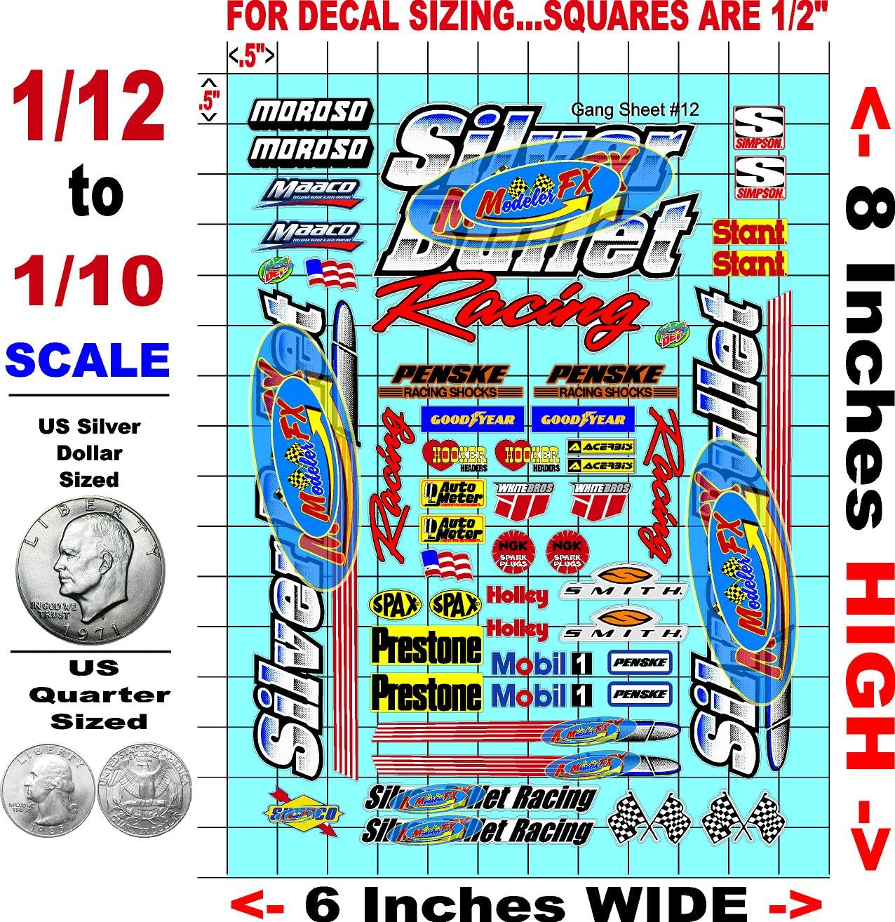 Racing Sponsor Lexan Body Car Racing - Sticker Gang Sheet 12 - White Vinyl 1/12 to 1/10 Scale White Vinyl R/C Model Decal Sticker Sheet Radio Control Lexan Body Decoration