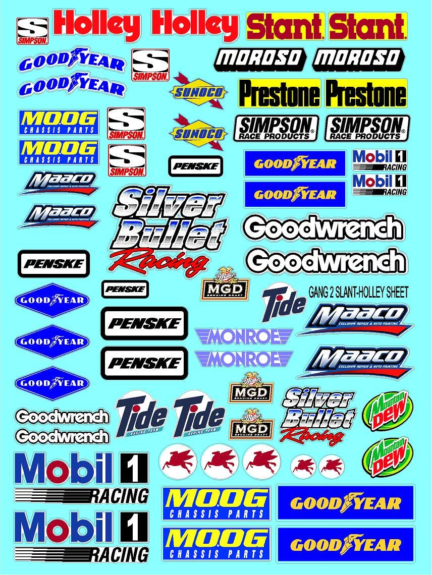 Gang Sheet 2-Slant Holly 1/10 Scale White Vinyl R/C Model Decal Sticker Sheet Radio Control Lexan Body - Decorate Your R/c Cars, Boats, Trucks