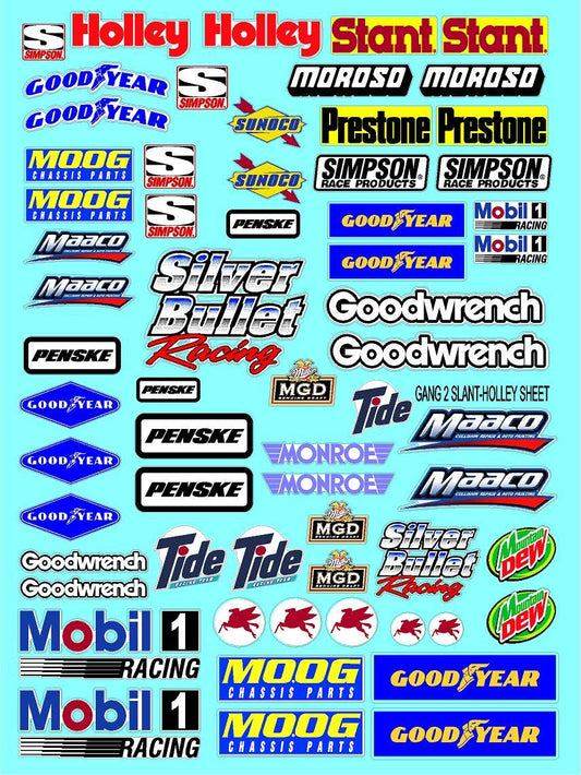 Clear Vinyl R/C Racing Sponsor Sticker Gang Sheet 2 Holly -1/4-1/5 � 1/6th Scale Model Decal Sticker Sheet Radio Control Lexan Body � Die-Cut to Shape - Peel & Stick � Water Slide Antique
