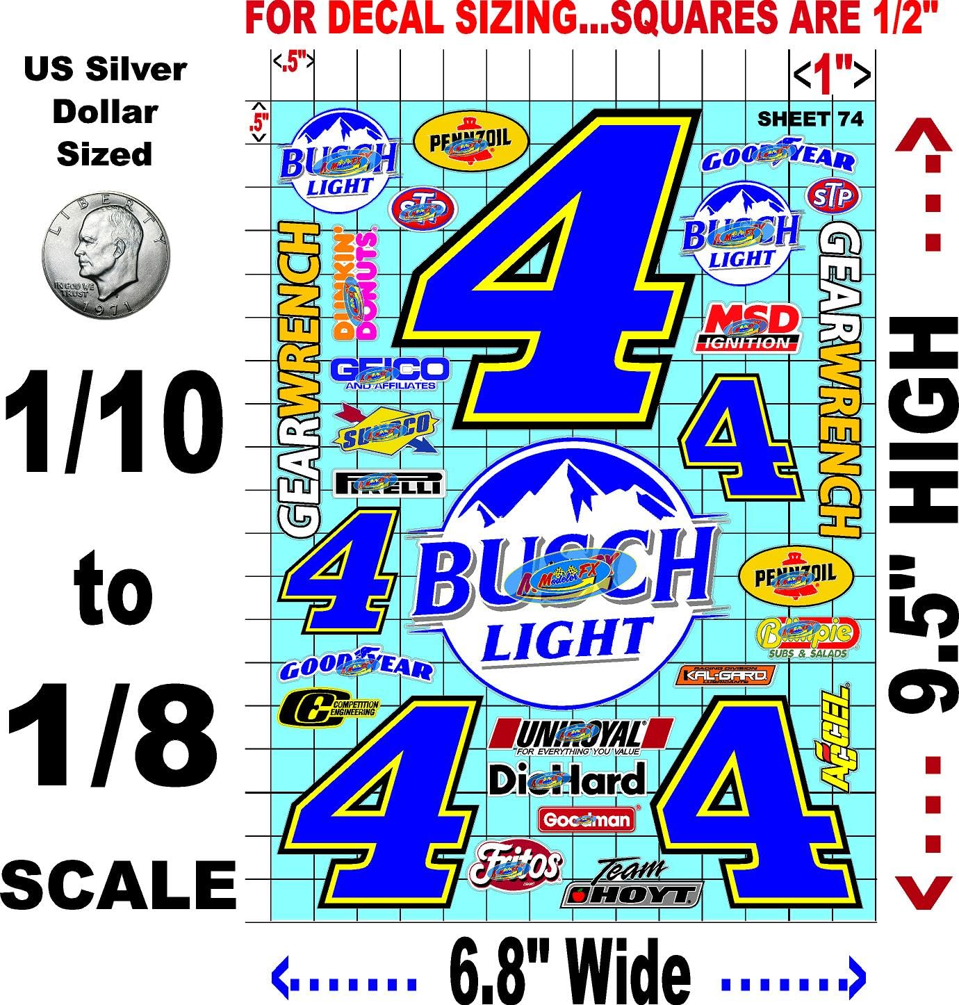Clear Vinyl Sticker Variety Sheet 74-1/10th - 1/8th Scale Large 6.8" x 9.2"h Vinyl R/C Model Decal Sticker Sheet Radio Control Lexan Body