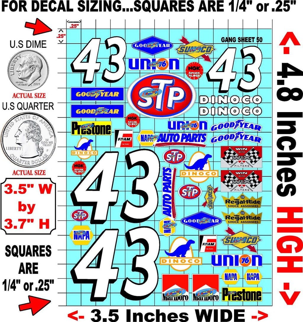Clear Vinyl R/C Racing Sponsor Sticker Gang Sheet 50-1/24 � 1/16th Scale Model Decal Sticker Sheet Radio Control Lexan Body � Die-Cut to Shape - Peel & Stick � Water Slide