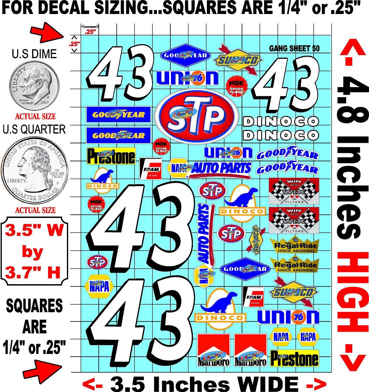Clear Vinyl R/C Racing Sponsor Sticker Gang Sheet 50-1/24 � 1/16th Scale Model Decal Sticker Sheet Radio Control Lexan Body � Die-Cut to Shape - Peel & Stick � Water Slide