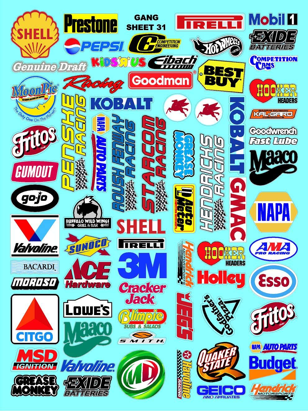 Clear Vinyl R/C Racing Sponsor Sticker Gang Sheet 31-1/8th � 1/10th Scale Model Decal Sticker Sheet R/C Lexan Body - Decorate Your R/c Cars, Boats, Truck Model � Die-Cut to Shape - Peel & Stick