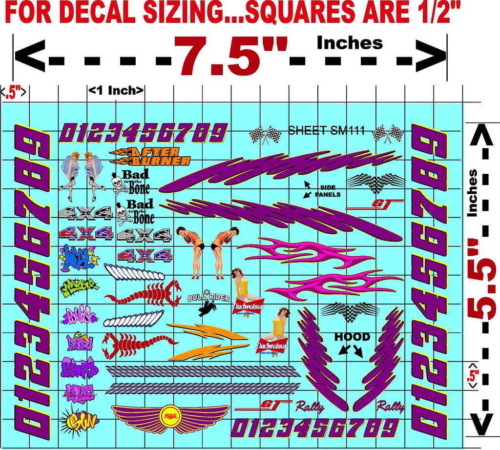 Clear Vinyl Sticker Sheet SM111-R/C Model Decal-1/18th - 1/12th-1/10th Scale DIE-Cut-Peel Radio Control | Slot Cars l Lexan