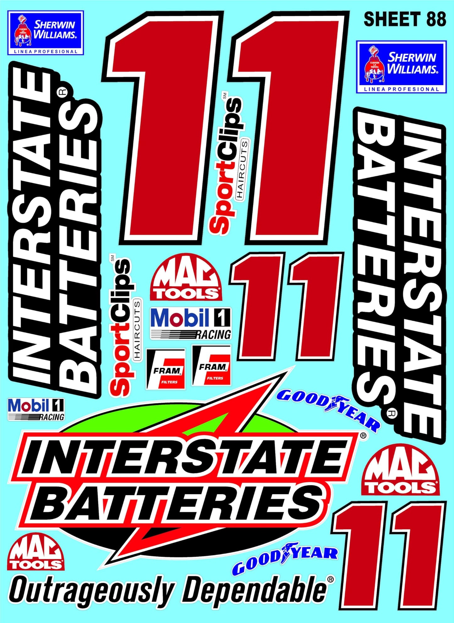 White Vinyl Sticker Variety Sheet 88-1/10th - 1/8th Scale Large 6.8" x 9.2"h Vinyl R/C Model Decal Sticker Sheet Radio Control Lexan Body