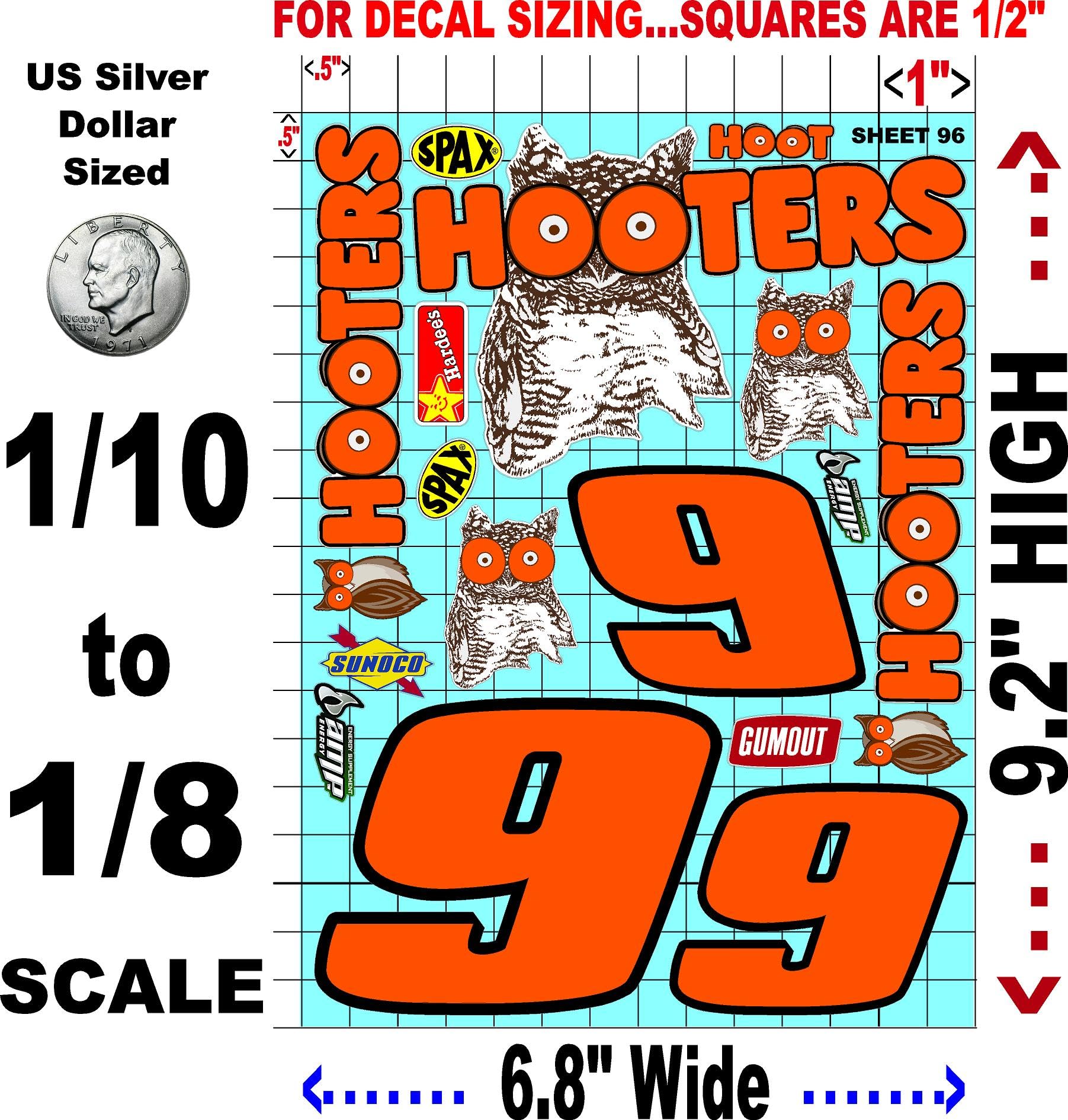 Generic White Vinyl Sticker Variety Sheet 96-1/10th - 1/8th Scale Large 6.8"" x 9.2""h Vinyl R/C Model Decal Sticker Sheet Radio Control Lexan Body