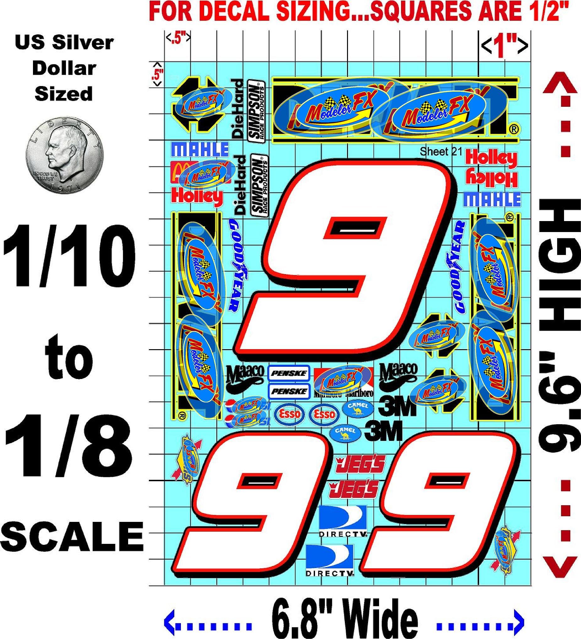 Clear Vinyl R/C Racing Sponsor Sticker Gang Sheet 21-1/8th � 1/10th Scale Model Decal Sticker Sheet R/C Lexan Body - Decorate Your R/c Cars, Boats, Truck Model � Die-Cut to Shape - Peel & Stick