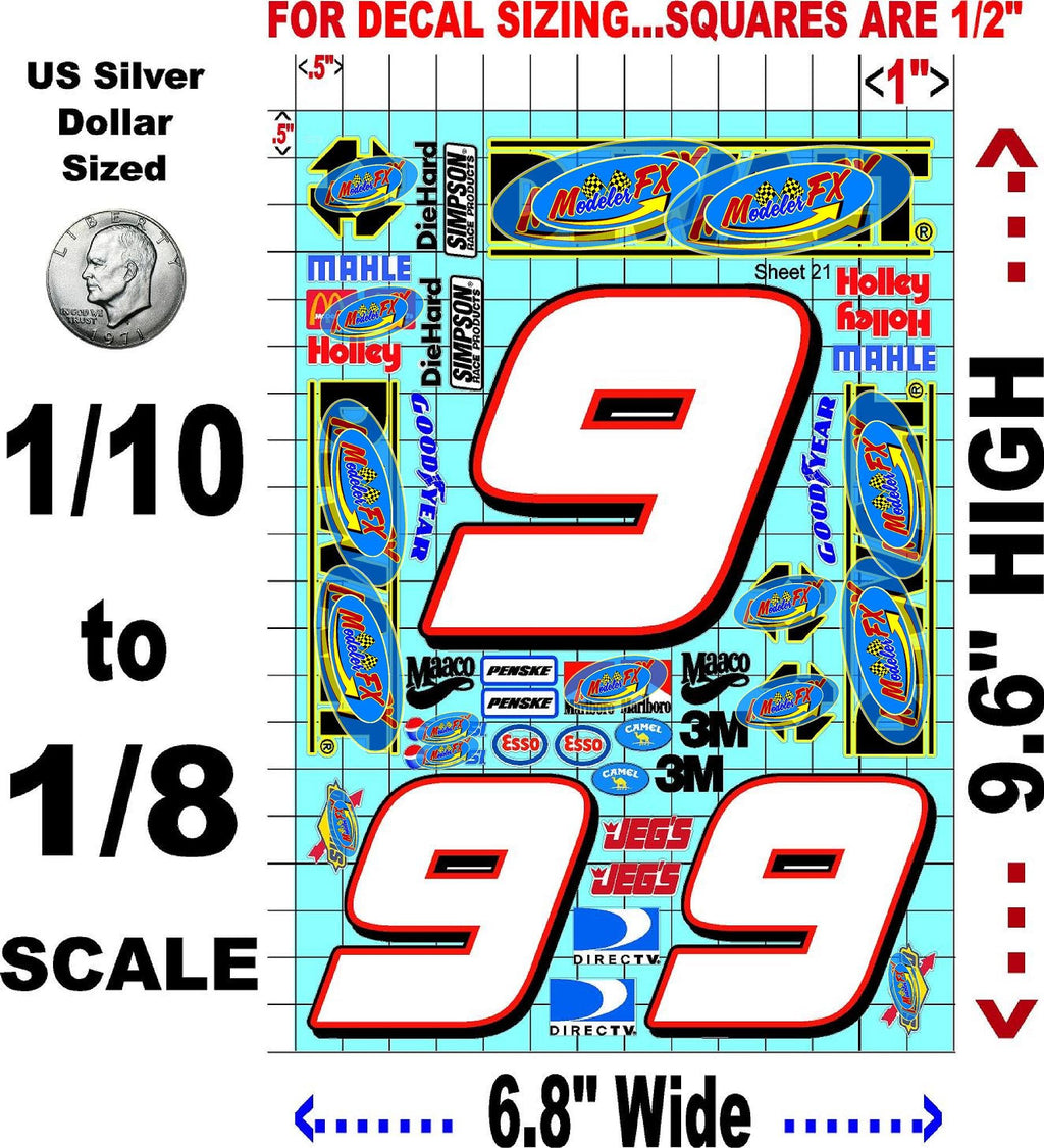 White Vinyl R/C Racing Sponsor Sticker Gang Sheet 21-1/8th � 1/10th Scale Model Decal Sticker Sheet R/C Lexan Body - Decorate Your R/c Cars, Boats, Truck Model � Die-Cut to Shape - Peel & Stick