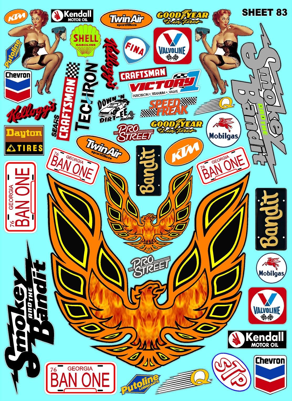 Clear Sheet 83 Vinyl R/C Racing Sponsor Sticker Gang Sheet Wrench -1/4-1/5 � 1/6th Scale Model Decal Sticker Sheet Radio Control Lexan Body � Die-Cut to Shape - Peel & Stick � Water Slide - Car