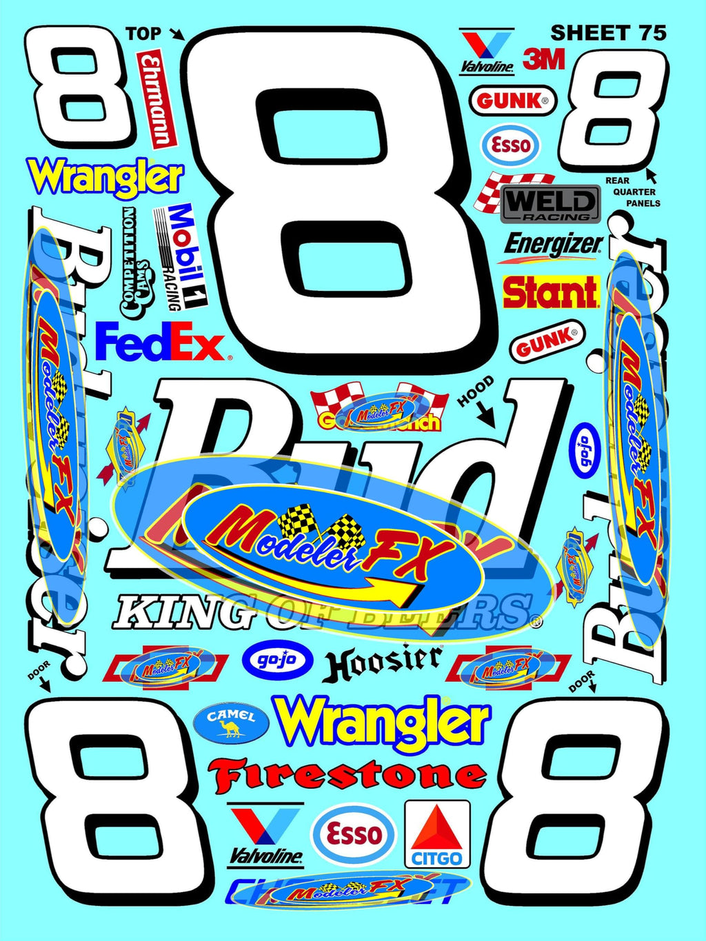 Clear Vinyl Sticker Variety Sheet 75-1/12 to 1/10th Scale R/C Model Decal Sticker Sheet Radio Control Lexan Body