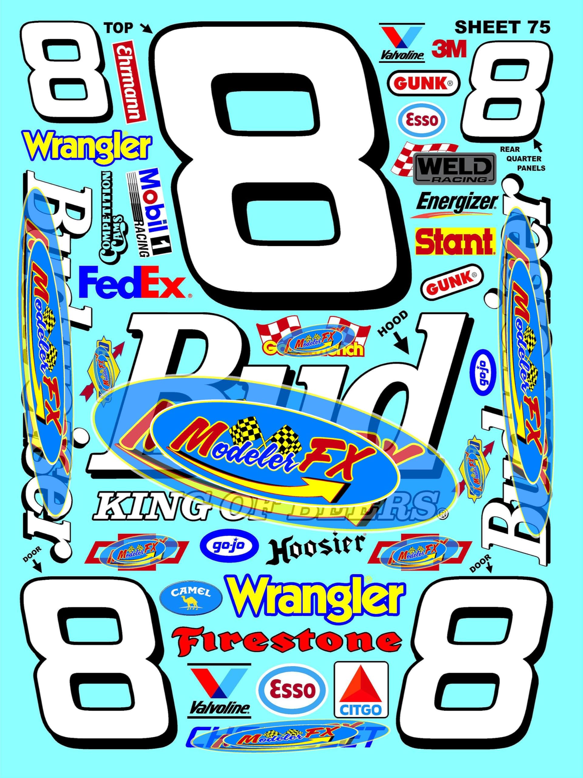 White Vinyl Sheet 75 R/C Racing Sponsor Sticker Gang Sheet Wrench -1/4-1/5 � 1/6th Scale Model Decal Sticker Sheet Radio Control Lexan Body � Die-Cut to Shape - Peel & Stick � Water Slide - Car