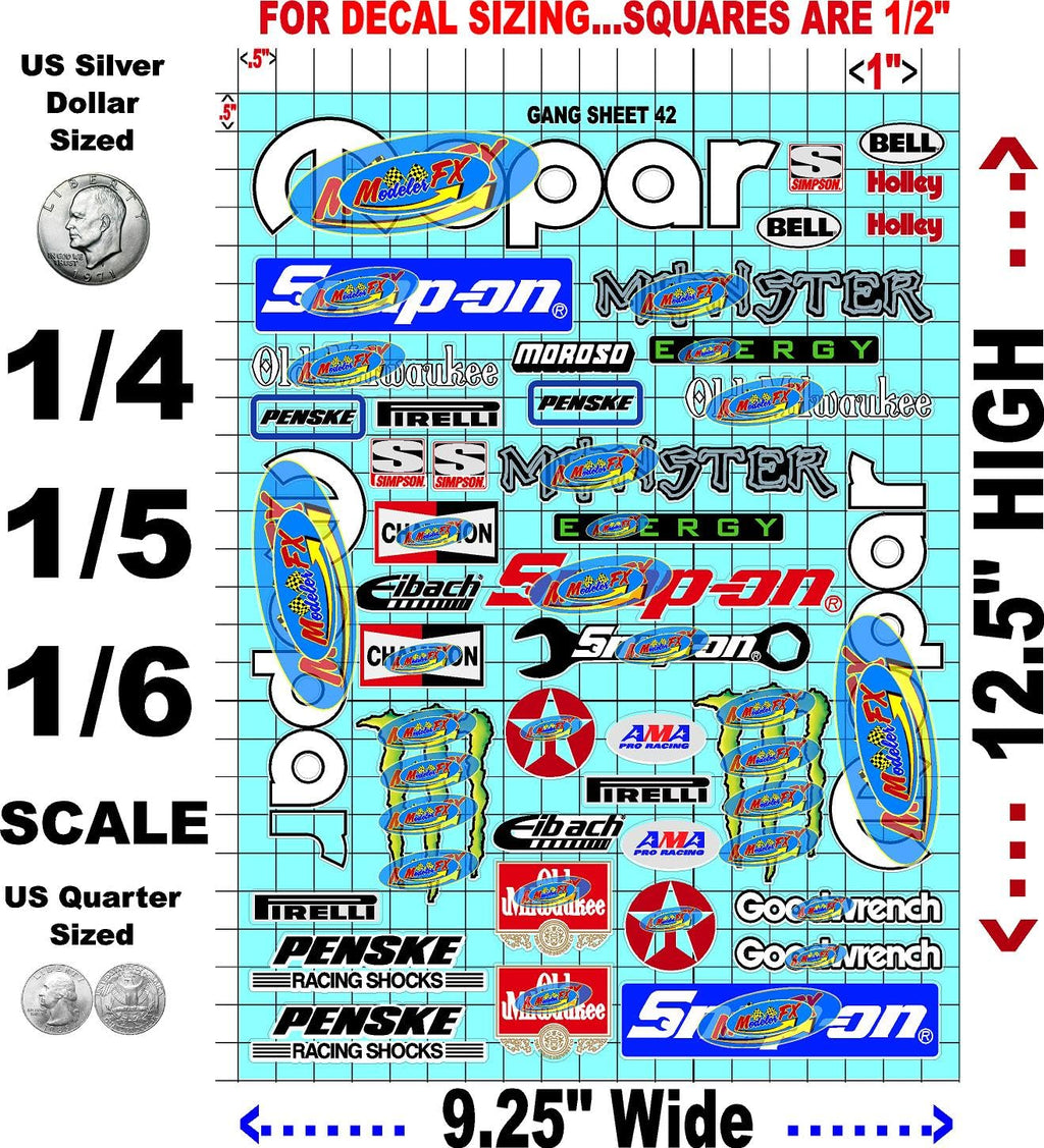 White Vinyl R/C Racing Sponsor Sticker Gang Sheet 42-1/4-1/5 � 1/6th Scale Model Decal Sticker Sheet Radio Control Lexan Body � Die-Cut to Shape - Peel & Stick � Water Slide - Gifts