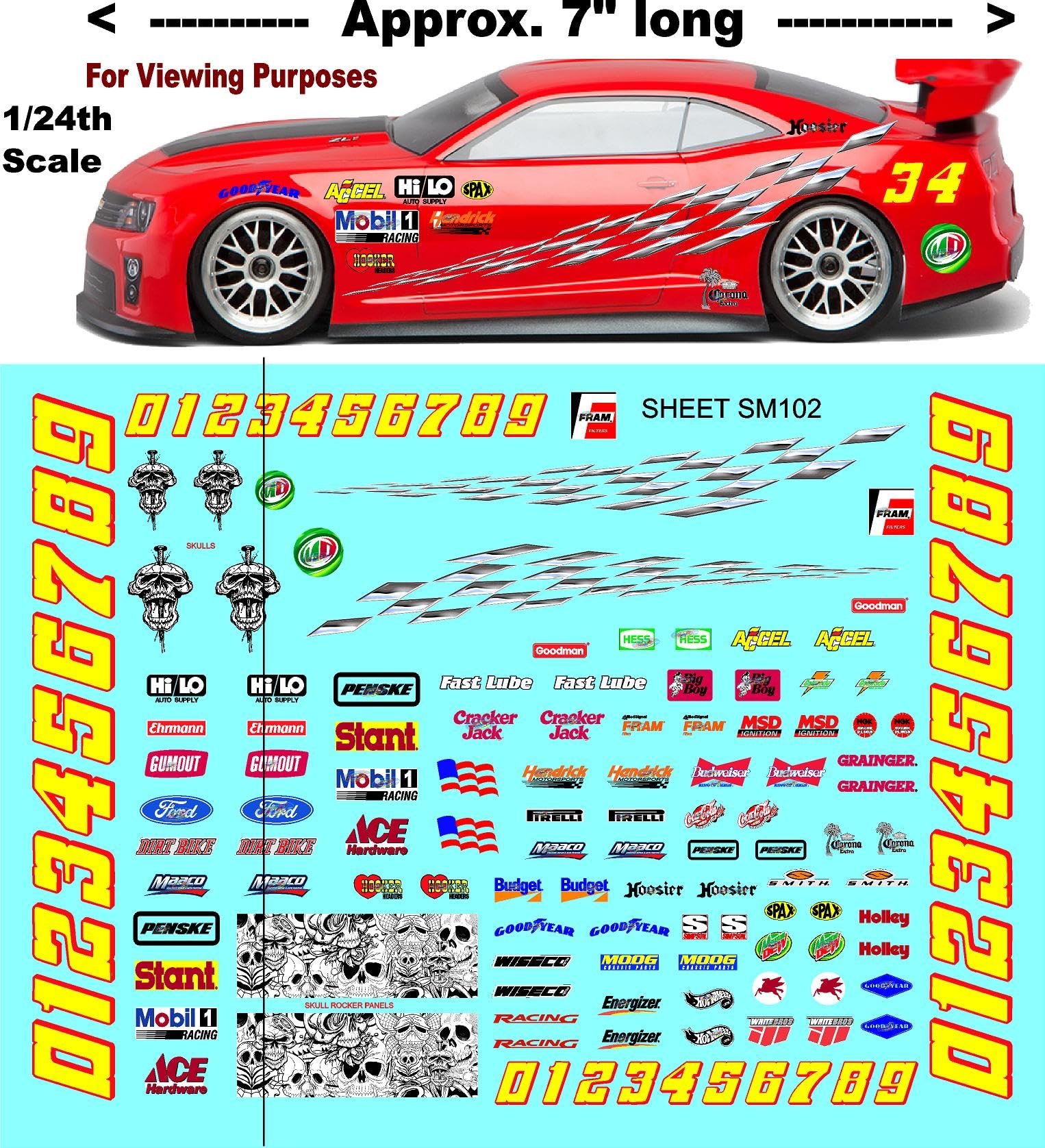 Clear Vinyl Sticker Sheet SM102-R/C Model Decal-1/18th - 1/12th-1/10th Scale DIE-Cut-Peel Radio Control | Slot Cars l REVELL