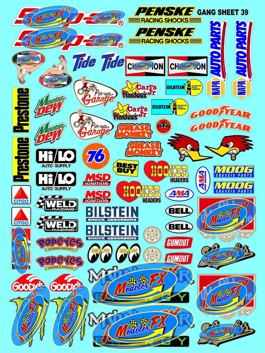 White Vinyl Racing Sponsor Lexan Body Car Racing - Sticker Gang Sheet 39 - White Vinyl 1/12 to 1/10 Scale White Vinyl R/C Model Decal Sticker Sheet Radio Control Lexan Body Decoration