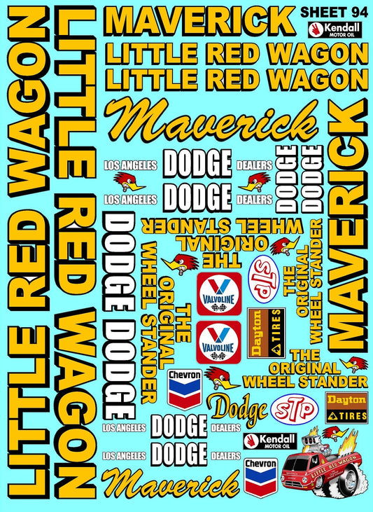 White Vinyl Sticker Variety Sheet 94-1/10th - 1/8th Scale Large 6.8" x 9.2"h Vinyl R/C Model Decal Sticker Sheet Radio Control Lexan Body