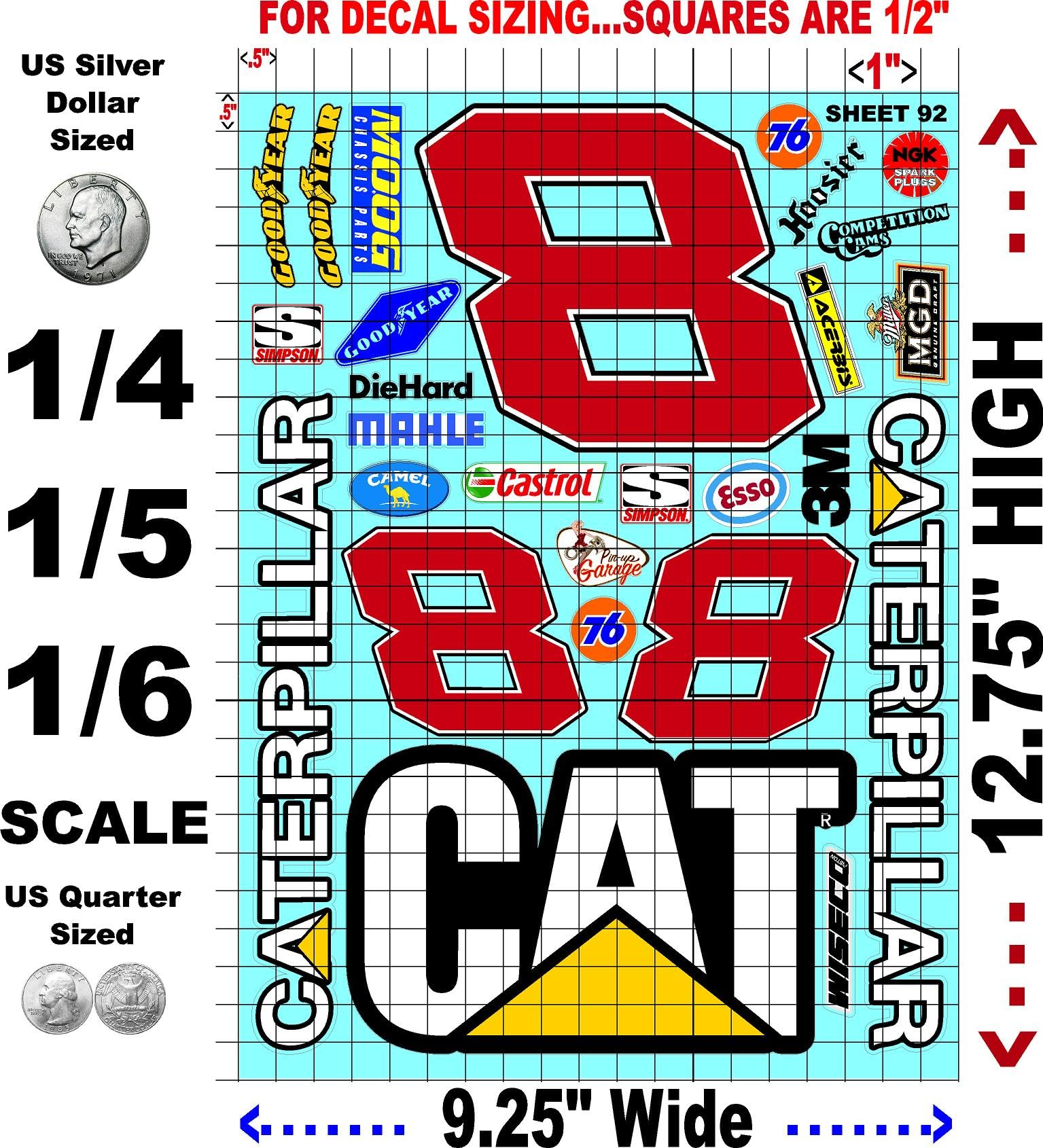 Clear Sheet 92 Vinyl R/C Racing Sponsor Sticker Gang Sheet Wrench -1/4-1/5 � 1/6th Scale Model Decal Sticker Sheet Radio Control Lexan Body � Die-Cut to Shape - Peel & Stick � Water Slide - Car