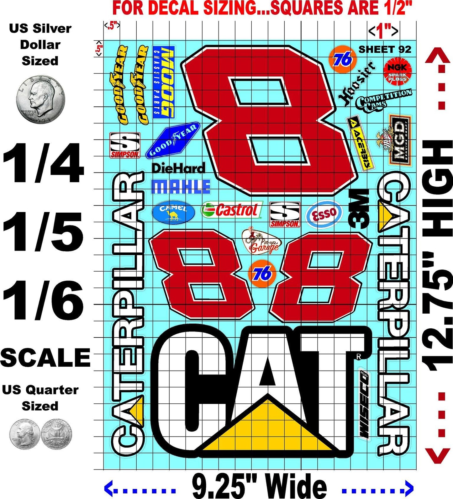 White Vinyl Sheet 92 R/C Racing Sponsor Sticker Gang Sheet Wrench -1/4-1/5 � 1/6th Scale Model Decal Sticker Sheet Radio Control Lexan Body � Die-Cut to Shape - Peel & Stick � Water Slide - Car
