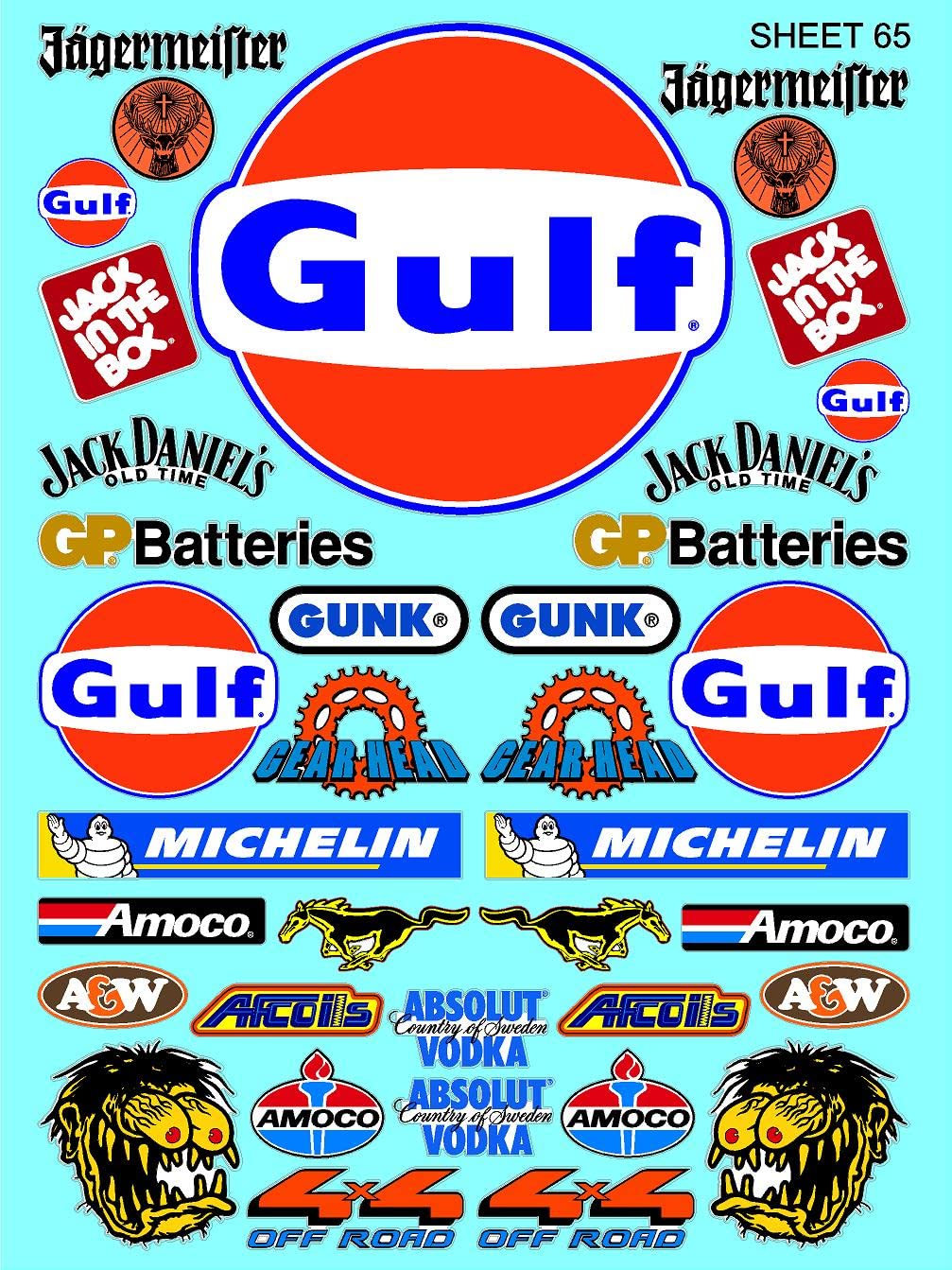 White Vinyl R/C Racing Sponsor Sticker Gang Sheet 65-1/8th � 1/10th Scale Model Decal Sticker Sheet R/C Lexan Body - Decorate Your R/c Cars, Boats, Truck Model � Die-Cut to Shape - Peel & Stick