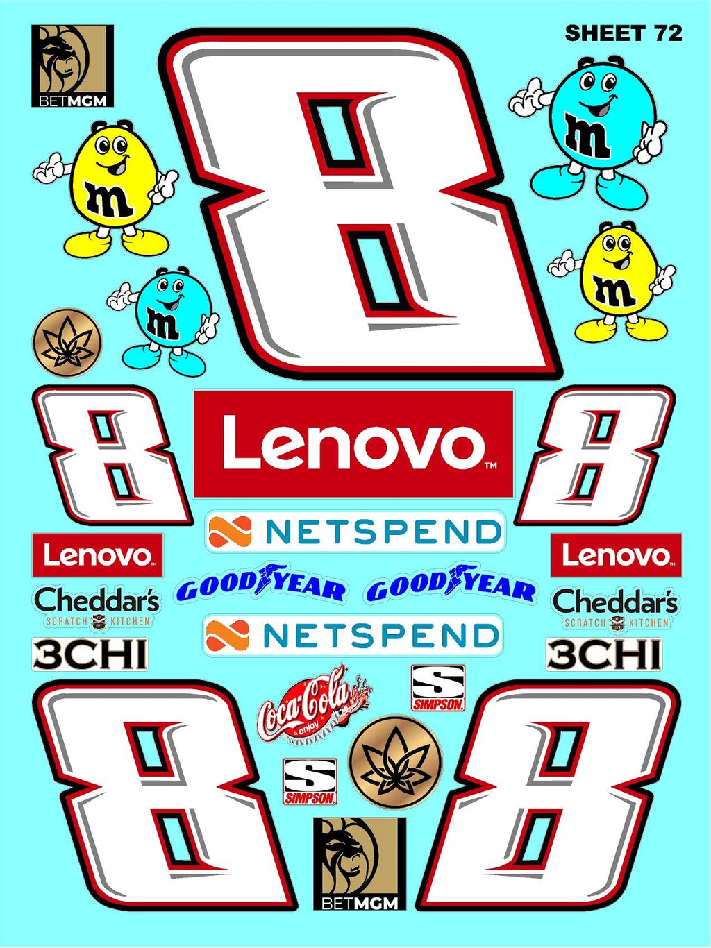 Clear Vinyl Sticker Variety Sheet 72-1/12 to 1/10th Scale R/C Model Decal Sticker Sheet Radio Control Lexan Body