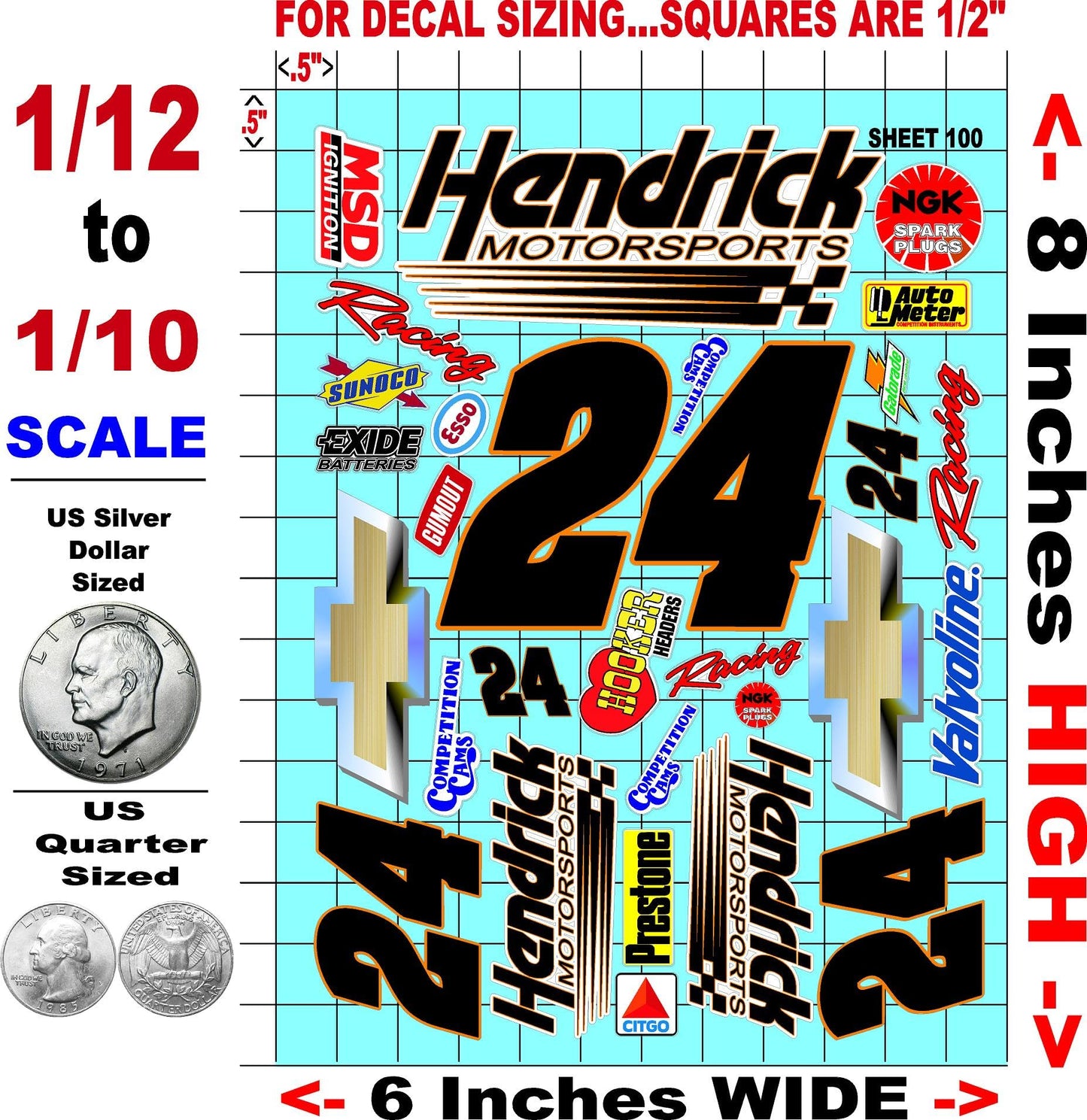 Clear Vinyl Sticker Variety Sheet 100-1/12 to 1/10th Scale R/C Model Decal Sticker Sheet Radio Control Lexan Body