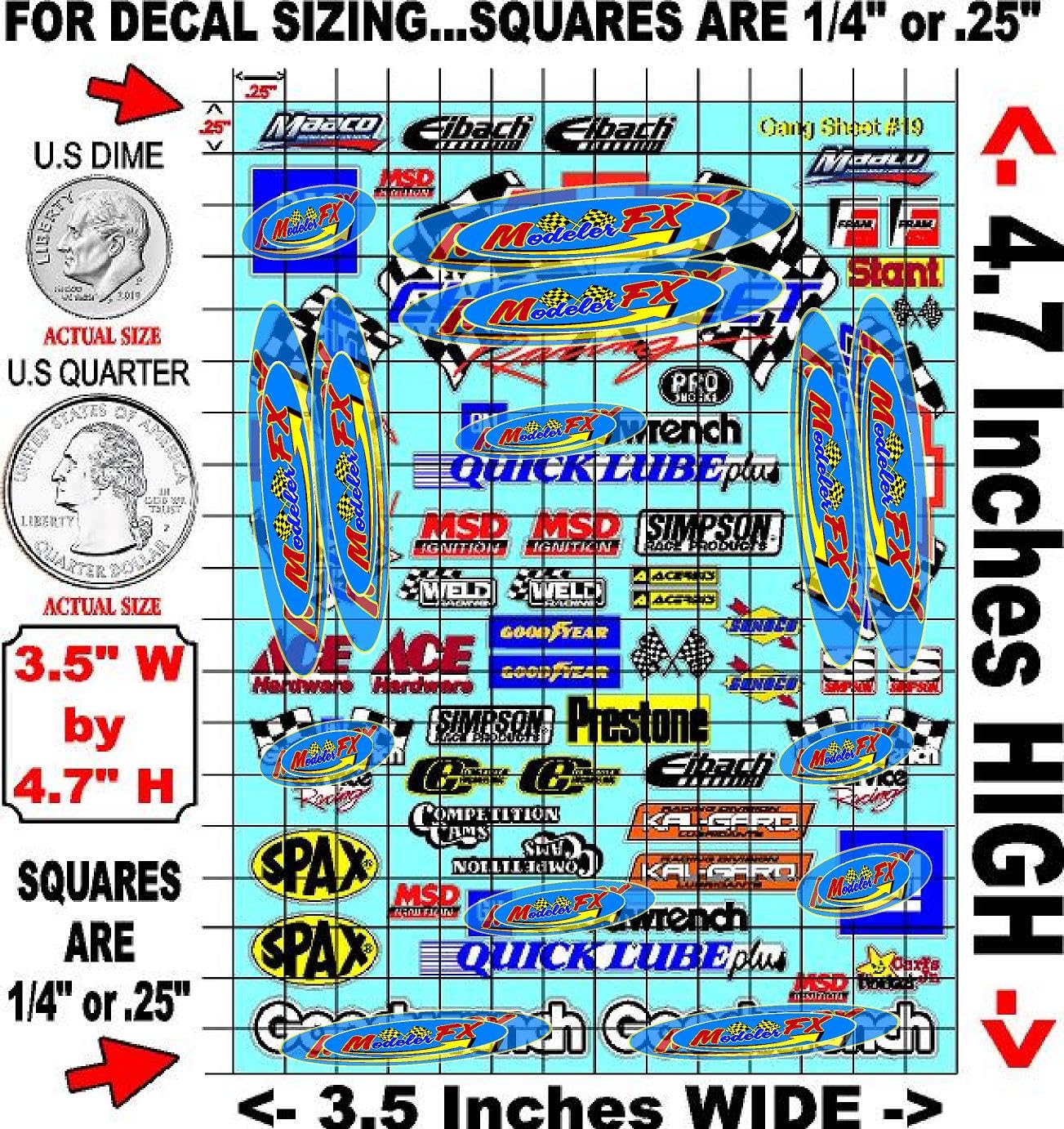 Clear Vinyl R/C Racing Sponsor Sticker Gang Sheet 19-1/24 � 1/16th Scale Model Decal Sticker Sheet Radio Control Lexan Body � Die-Cut to Shape - Peel & Stick � Water Slide