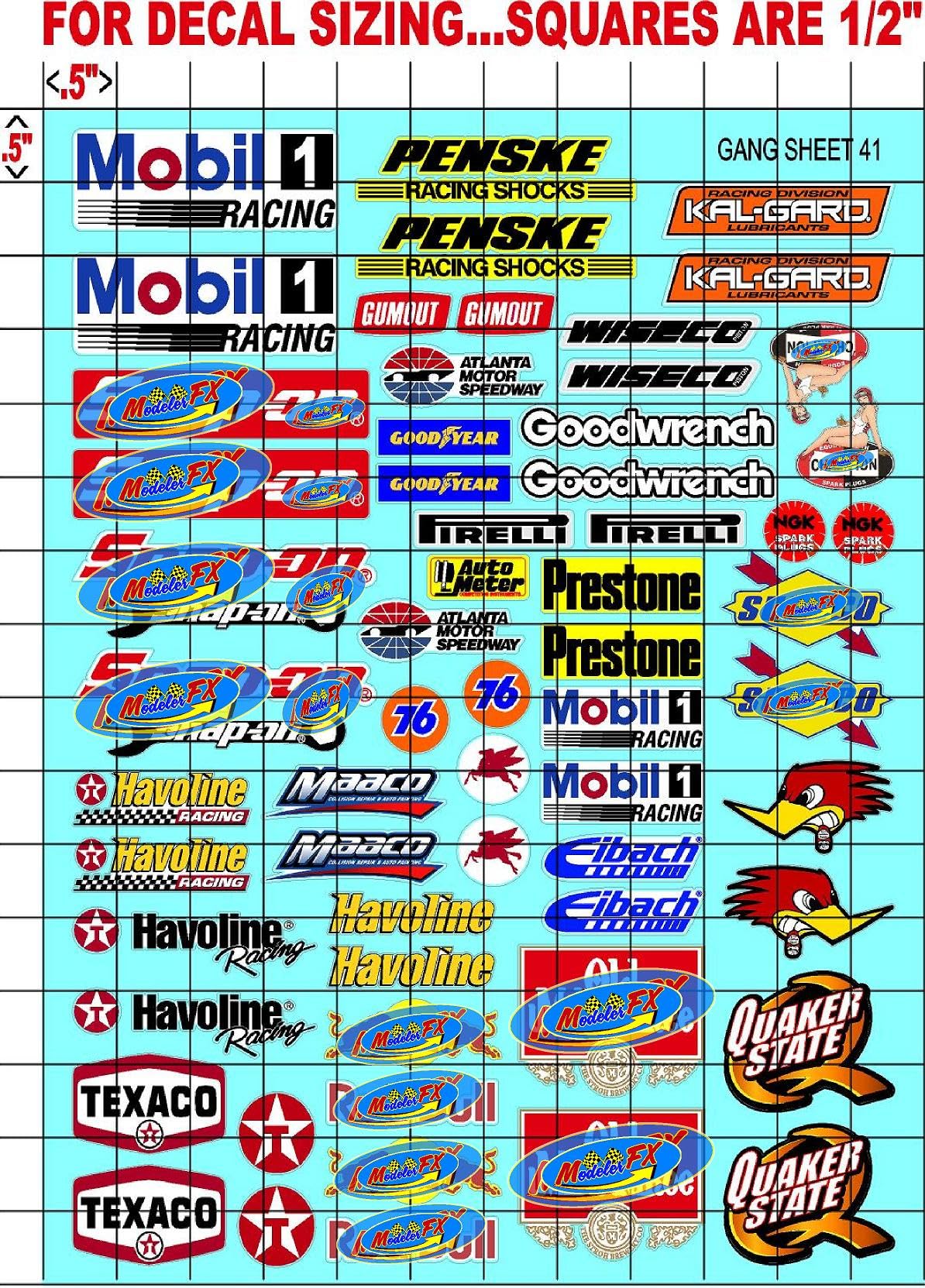 Generic Sponsor Lexan Body Car Racing - Sticker Gang Sheet 41 - White Vinyl 1/12 to 1/10 Scale White Vinyl R/C Model Decal Sticker Sheet Radio Control Lexan Body