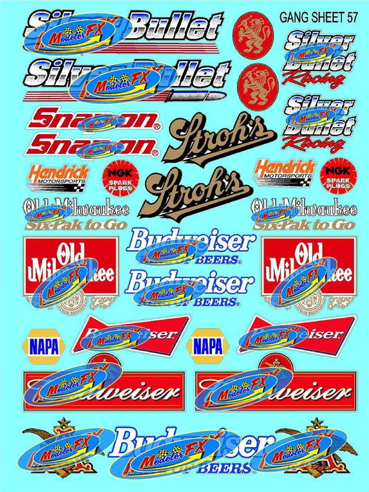 White Vinyl R/C Racing Sponsor Sticker Gang Sheet 57-1/24-1/16th Scale Model Decal Sticker Sheet Radio Control Lexan Body - Decorate Your R/c Cars, Boats, Trucks Scale Model - Peel & Stick