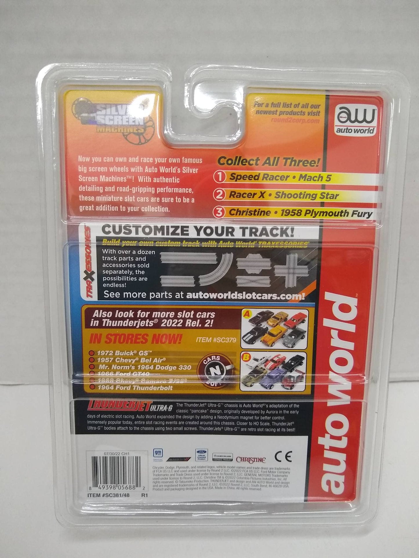 Auto World SC381-2 Silver Screen Machines Race Worn Racer X Shooting Star HO Scale Electric Slot Car