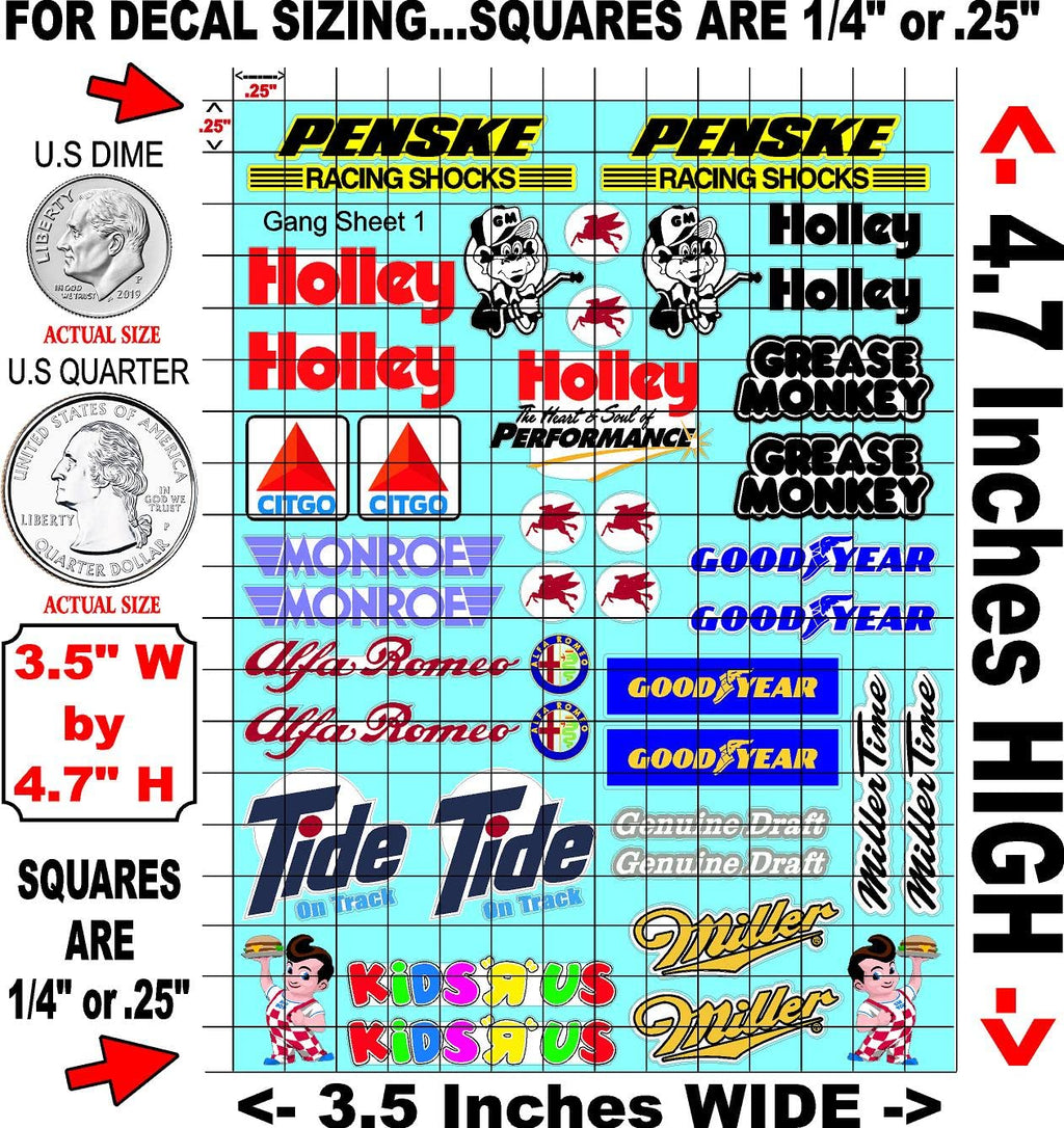 White Vinyl R/C Racing Sponsor Sticker Gang Sheet 1 Variety -1/24-1/16th Scale Model Decal Sticker Sheet Radio Control Lexan Body - Decorate Your R/c Cars, Boats, Trucks Scale Model - Peel & Stick