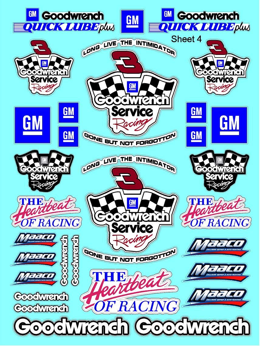 White Vinyl R/C Racing Sponsor Sticker Gang Sheet Wrench -1/4-1/5 � 1/6th Scale Model Decal Sticker Sheet Radio Control Lexan Body � Die-Cut to Shape - Peel & Stick � Water Slide - Car - Nostalgic