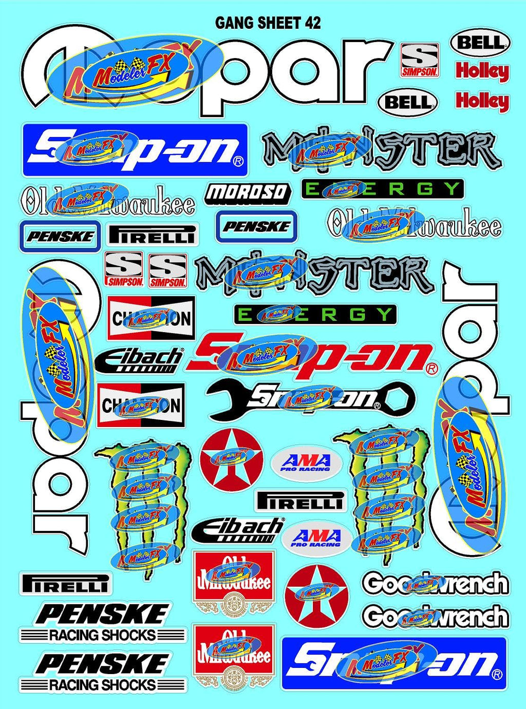 Clear Matte Vinyl R/C Racing Sponsor Sticker Gang Sheet 42-1/4-1/5 � 1/6th Scale Model Decal Sticker Sheet Radio Control Lexan Body � Die-Cut to Shape - Peel & Stick � Water Slide - Classics