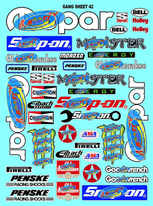 Clear Matte Vinyl R/C Racing Sponsor Sticker Gang Sheet 42-1/24-1/16th Scale Model Decal Sticker Sheet Radio Control Lexan Body - Decorate Your R/c Cars, Boats, Trucks Scale Model � Die-Cut