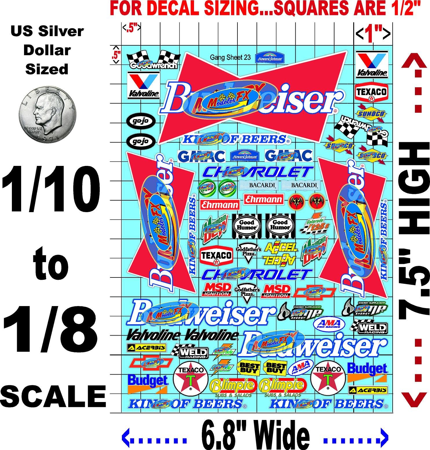 White Vinyl R/C Racing Sponsor Sticker Gang Sheet 23-1/8th � 1/10th Scale Model Decal Sticker Sheet R/C Lexan Body - Decorate Your R/c Cars, Boats, Truck Model � Die-Cut to Shape - Peel & Stick