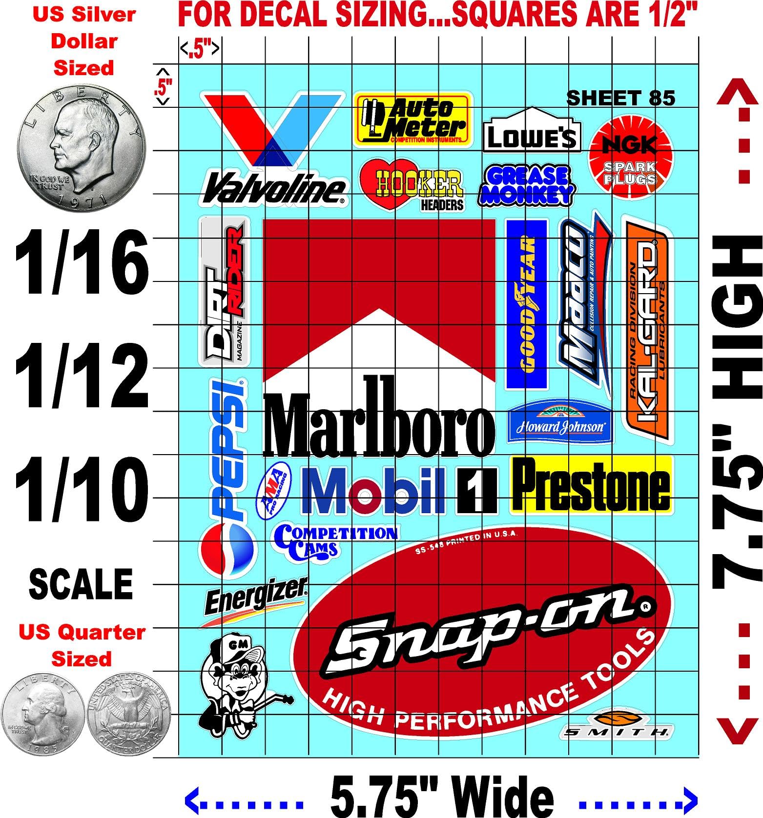 Clear Vinyl Sticker Variety Sheet 85-1/12 to 1/10th Scale R/C Model Decal Sticker Sheet Radio Control Lexan Body