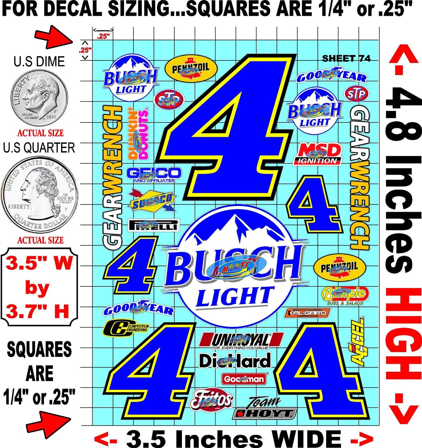 Clear Vinyl 74 R/C Racing Sponsor Sticker Gang Sheet Good -1/24 � 1/16th Scale Model Decal Sticker Sheet Radio Control Lexan Body � Die-Cut to Shape - Peel & Stick � Water Slide