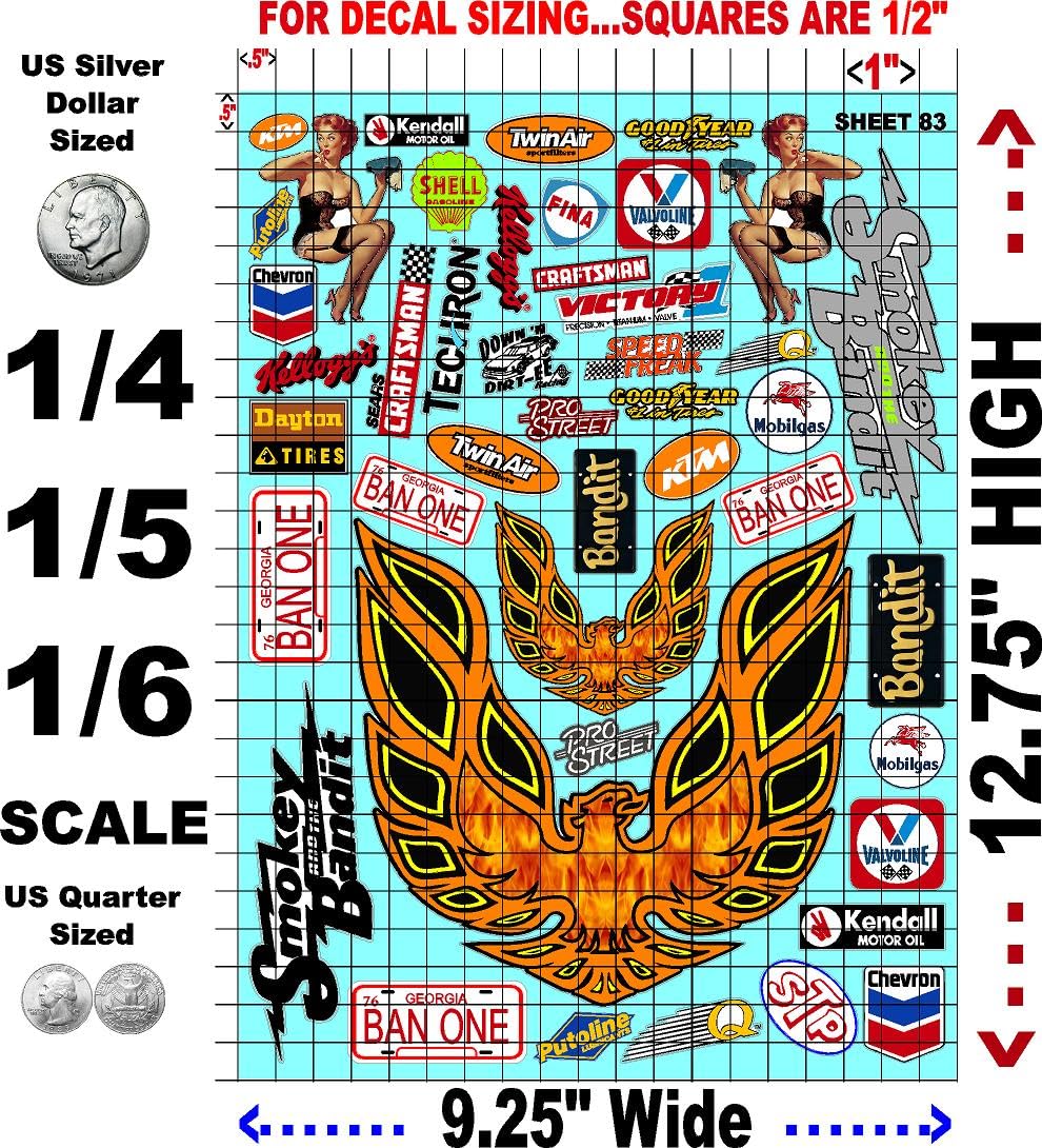 White Vinyl Sheet 83 R/C Racing Sponsor Sticker Gang Sheet Wrench -1/4-1/5 � 1/6th Scale Model Decal Sticker Sheet Radio Control Lexan Body � Die-Cut to Shape - Peel & Stick � Water Slide - Car