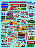 Clear Vinyl Sticker Sheet 114 Variety-1/10th 1/8th Scale Large 6.8" x 9.2"h for Cars, Trucks, Boats Anywhere You can Imagine - Easy to Apply - R/C Model Decal Radio Control Lexan Body