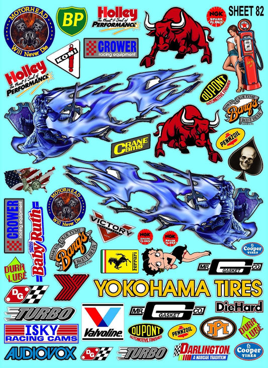 White Vinyl Sticker Variety Sheet 82-1/10th - 1/8th Scale Large 6.8" x 9.2"h Vinyl R/C Model Decal Sticker Sheet Radio Control Lexan Body