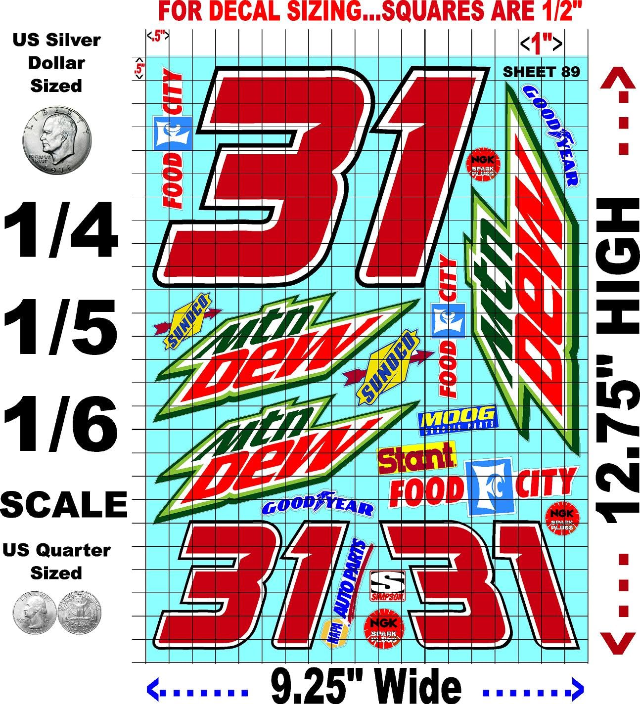 White Vinyl Sheet 89 R/C Racing Sponsor Sticker Gang Sheet Wrench -1/4-1/5 � 1/6th Scale Model Decal Sticker Sheet Radio Control Lexan Body � Die-Cut to Shape - Peel & Stick � Water Slide - Car