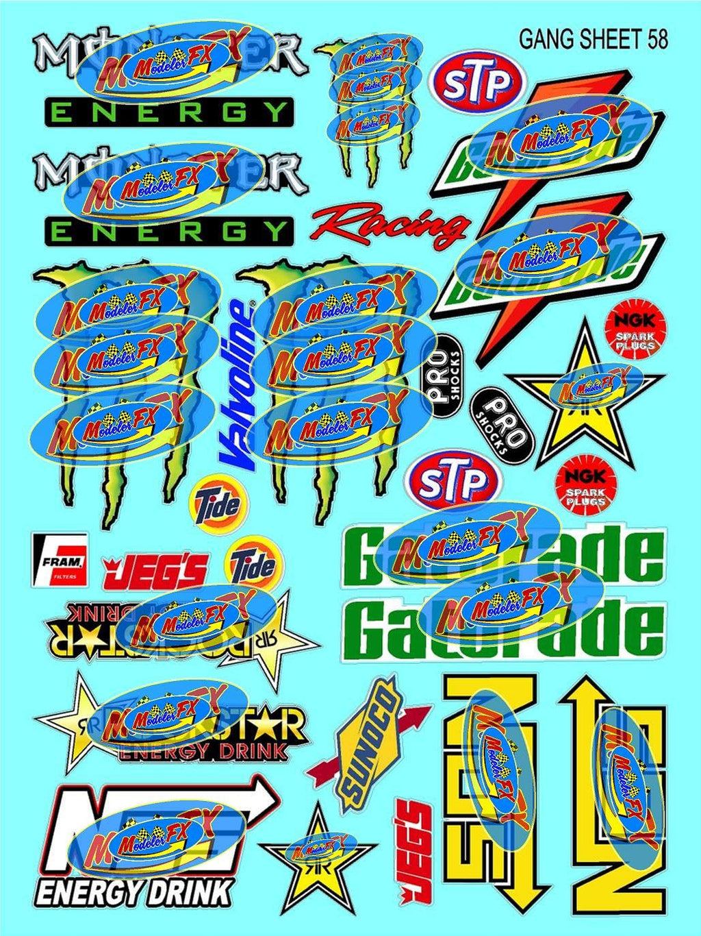 Racing Sponsor Sticker Gang Sheet 58-1/16-1/12-1/10th Scale White Vinyl R/C Model Decal Sticker Sheet Radio Control Lexan Body - Decorate Your R/c Cars, Boats, Trucks Other Scale Model Kit.
