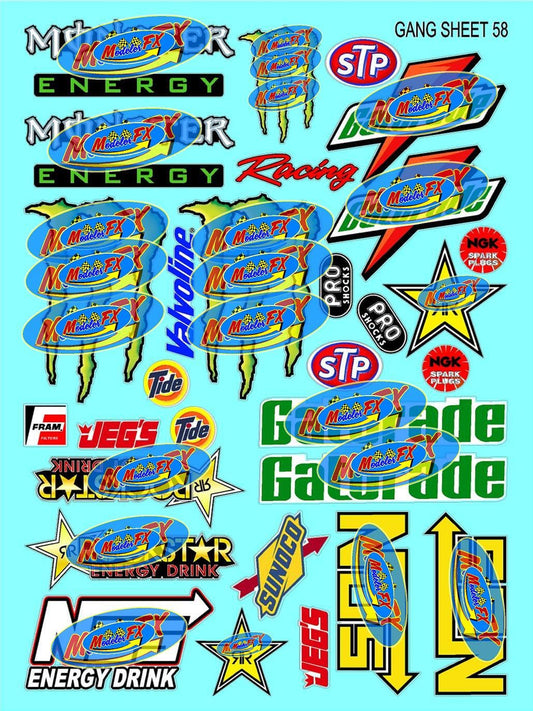 White Vinyl R/C Racing Sponsor Sticker Gang Sheet 58-1/8th � 1/10th Scale Model Decal Sticker Sheet R/C Lexan Body - Decorate Your R/c Cars, Boats, Truck Model � Die-Cut to Shape - Peel & Stick